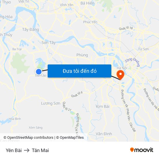 Yên Bài to Tân Mai map