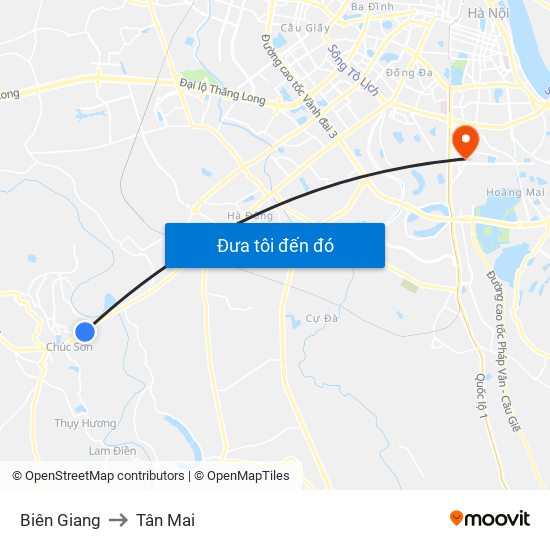 Biên Giang to Tân Mai map