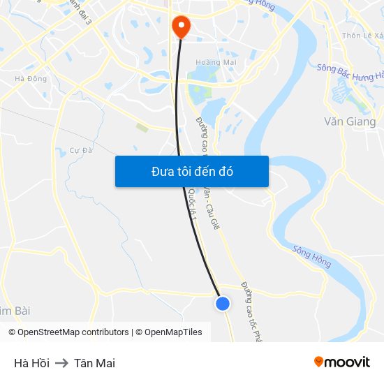 Hà Hồi to Tân Mai map