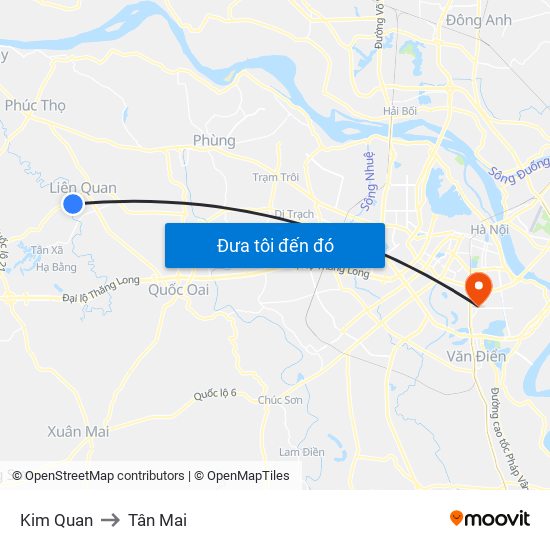 Kim Quan to Tân Mai map