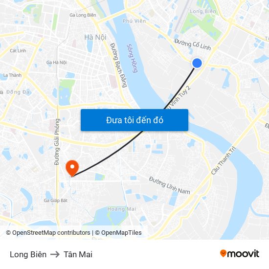Long Biên to Tân Mai map