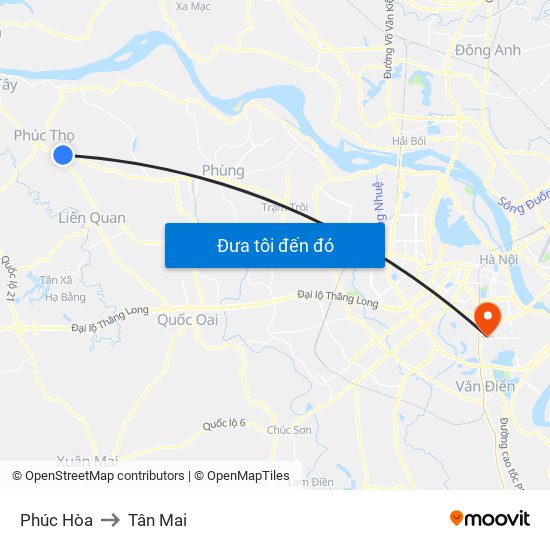 Phúc Hòa to Tân Mai map