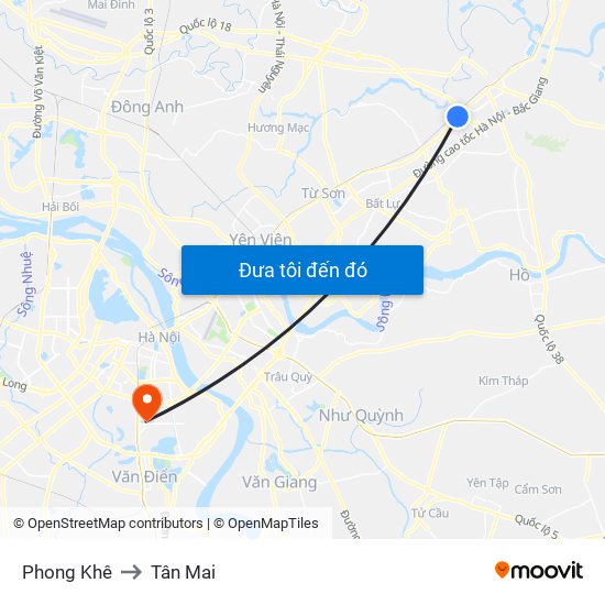 Phong Khê to Tân Mai map