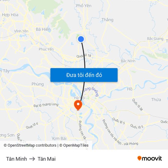 Tân Minh to Tân Mai map