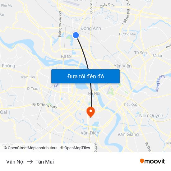Vân Nội to Tân Mai map