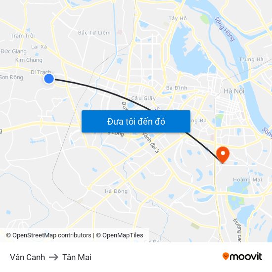 Vân Canh to Tân Mai map