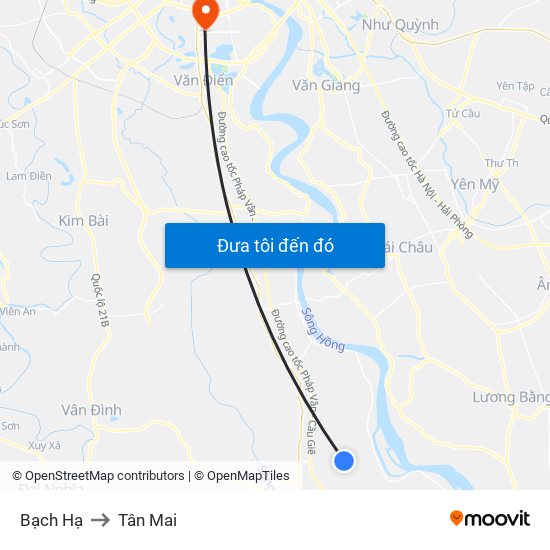 Bạch Hạ to Tân Mai map