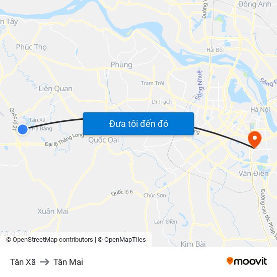 Tân Xã to Tân Mai map