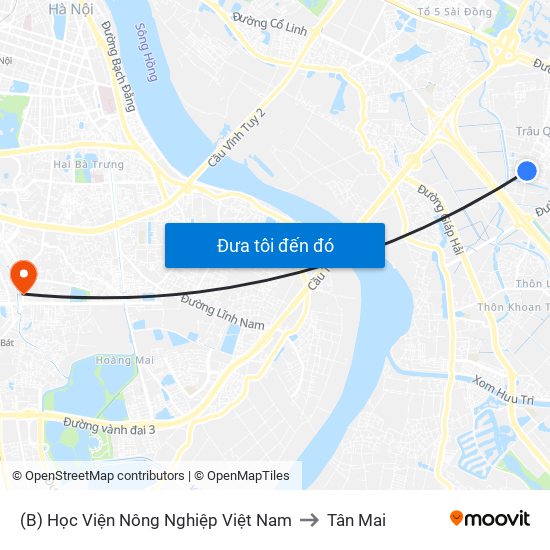 (B) Học Viện Nông Nghiệp Việt Nam to Tân Mai map