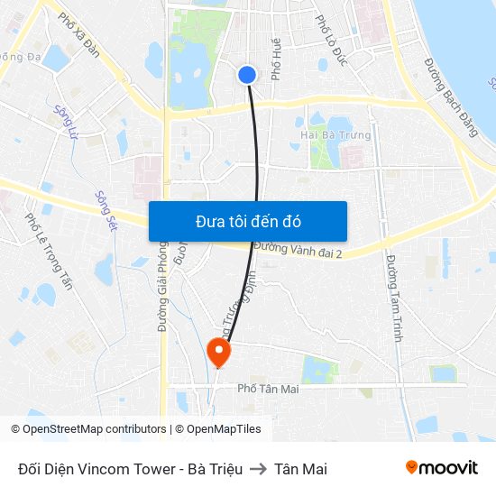 Đối Diện Vincom Tower - Bà Triệu to Tân Mai map