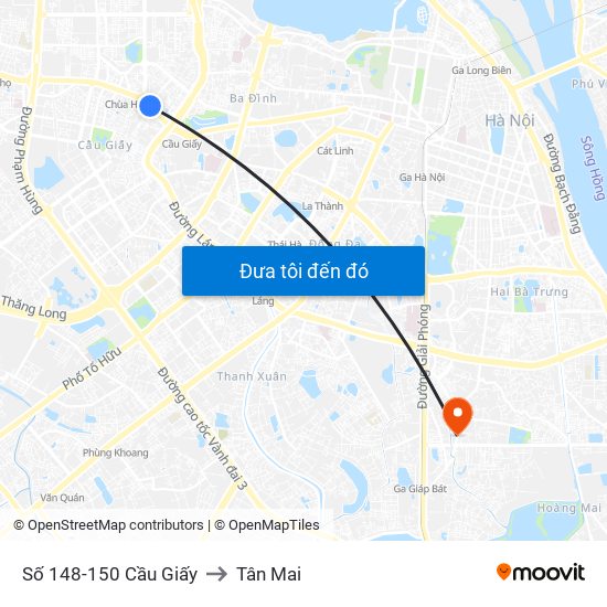 Số 148-150 Cầu Giấy to Tân Mai map