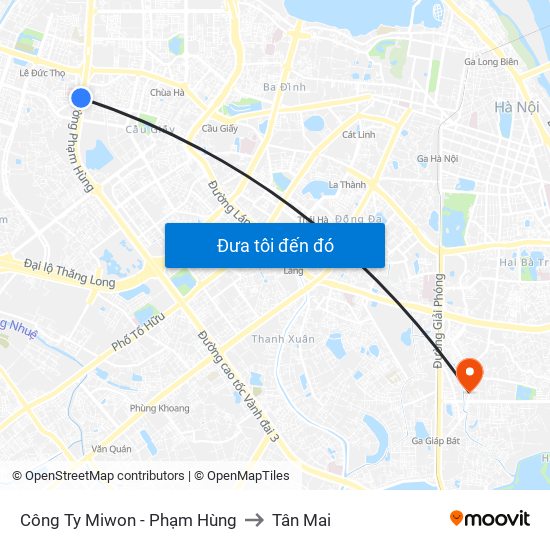 Công Ty Miwon - Phạm Hùng to Tân Mai map