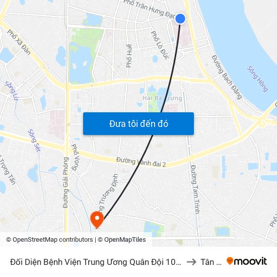 Đối Diện Bệnh Viện Trung Ương Quân Đội 108 - Trần Hưng Đạo to Tân Mai map
