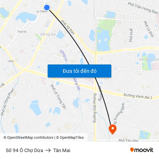 Số 94 Ô Chợ Dừa to Tân Mai map