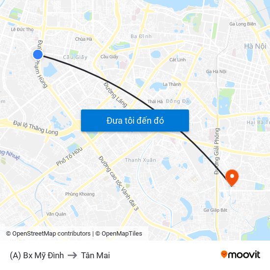 (A) Bx Mỹ Đình to Tân Mai map