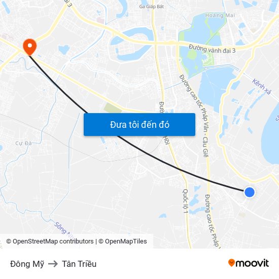 Đông Mỹ to Tân Triều map