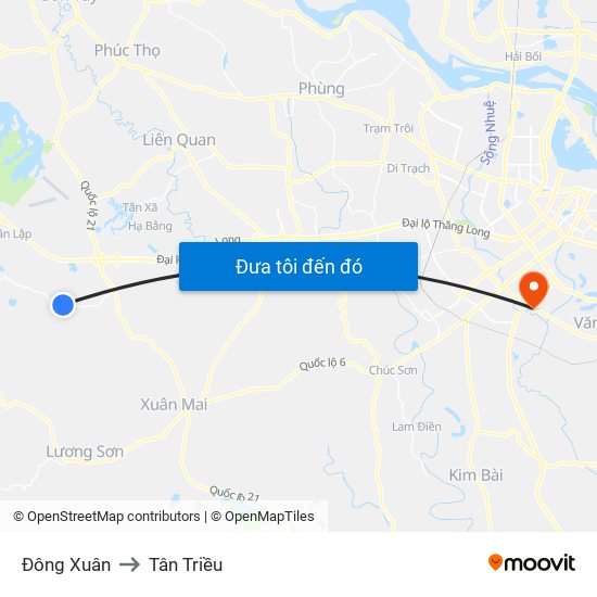 Đông Xuân to Tân Triều map