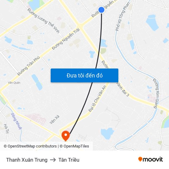 Thanh Xuân Trung to Tân Triều map