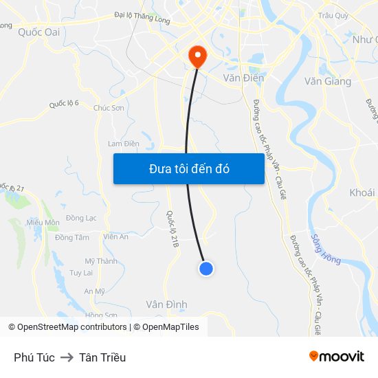 Phú Túc to Tân Triều map