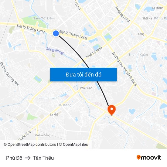 Phú Đô to Tân Triều map