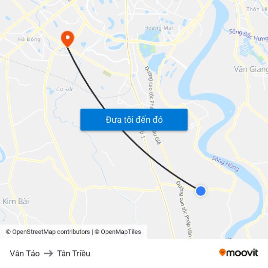 Vân Tảo to Tân Triều map