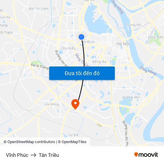 Vĩnh Phúc to Tân Triều map