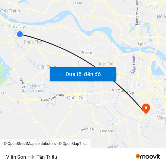 Viên Sơn to Tân Triều map