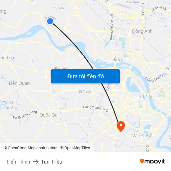 Tiến Thịnh to Tân Triều map