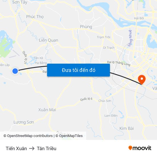 Tiến Xuân to Tân Triều map