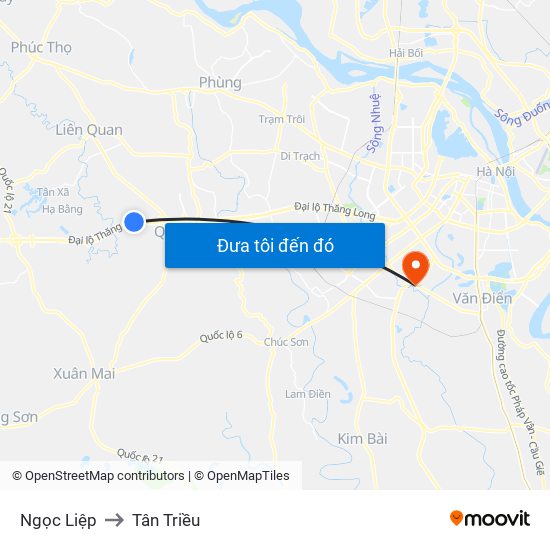 Ngọc Liệp to Tân Triều map