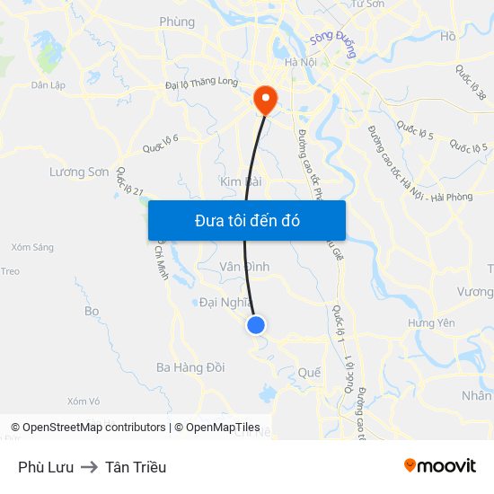 Phù Lưu to Tân Triều map