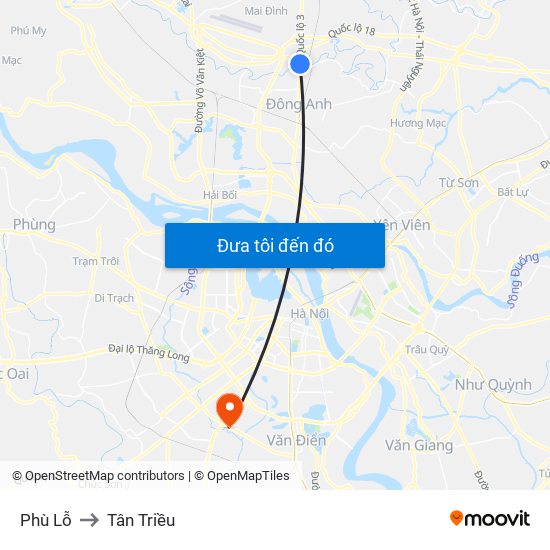 Phù Lỗ to Tân Triều map