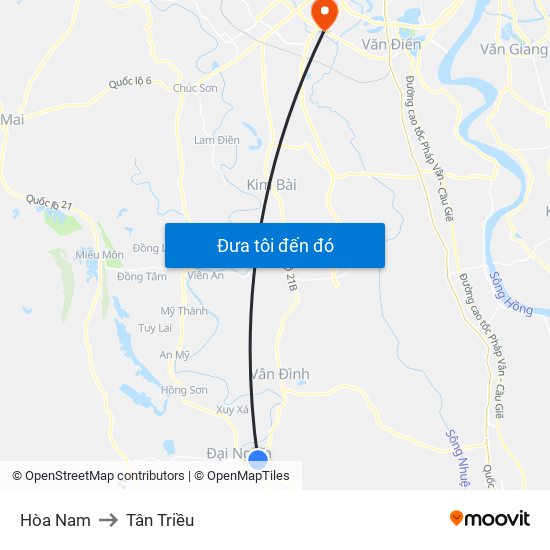 Hòa Nam to Tân Triều map