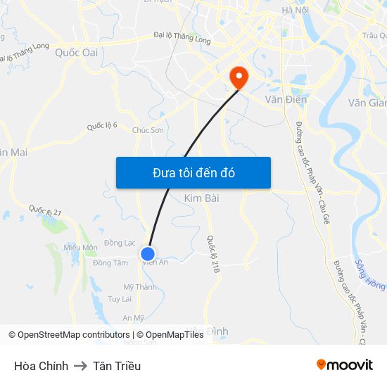 Hòa Chính to Tân Triều map