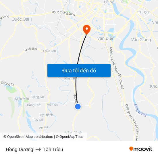 Hồng Dương to Tân Triều map