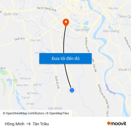 Hồng Minh to Tân Triều map