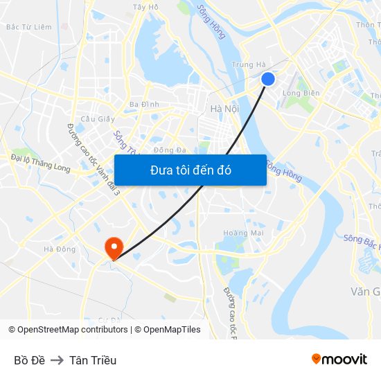 Bồ Đề to Tân Triều map