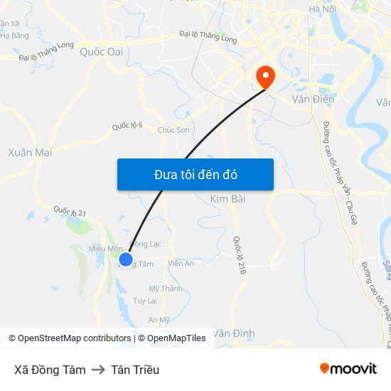 Xã Đồng Tâm to Tân Triều map