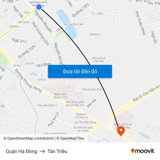 Quận Hà Đông to Tân Triều map