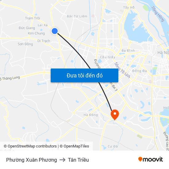 Phường Xuân Phương to Tân Triều map