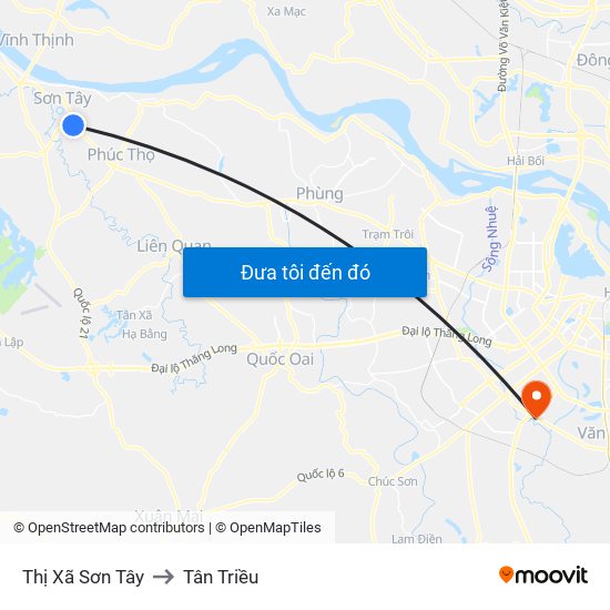 Thị Xã Sơn Tây to Tân Triều map