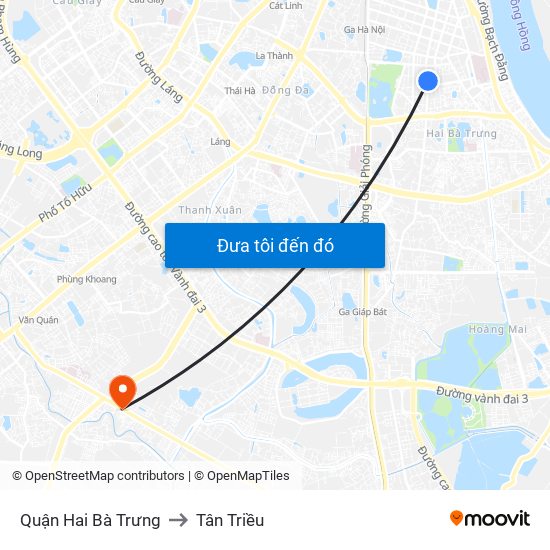 Quận Hai Bà Trưng to Tân Triều map