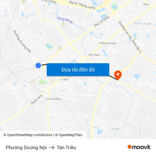 Phường Dương Nội to Tân Triều map