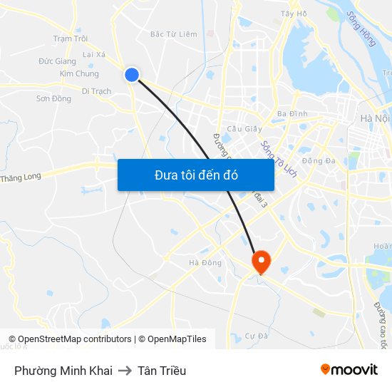 Phường Minh Khai to Tân Triều map