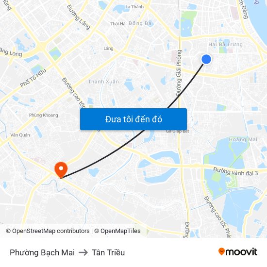 Phường Bạch Mai to Tân Triều map