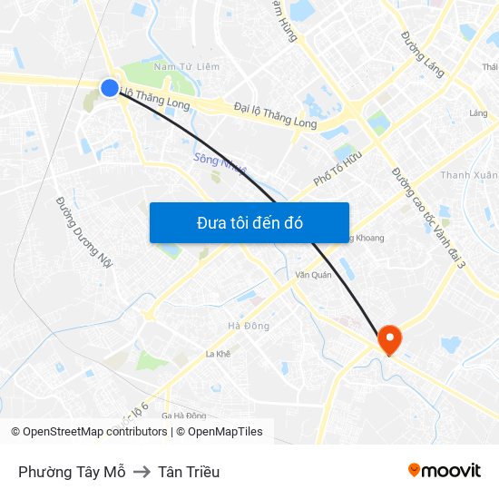 Phường Tây Mỗ to Tân Triều map