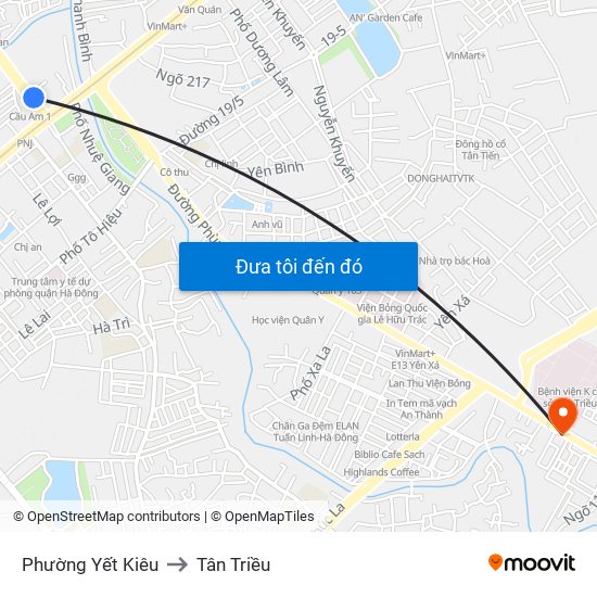 Phường Yết Kiêu to Tân Triều map