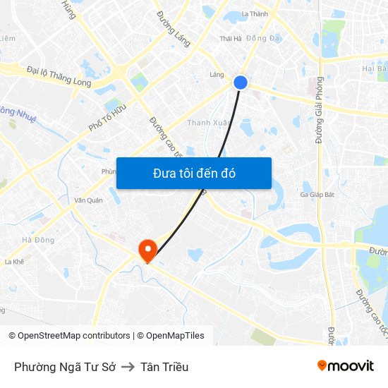 Phường Ngã Tư Sở to Tân Triều map