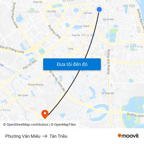 Phường Văn Miếu to Tân Triều map