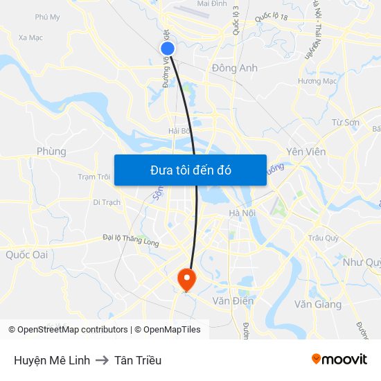 Huyện Mê Linh to Tân Triều map